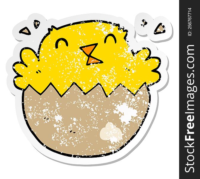Distressed Sticker Of A Cartoon Hatching Chick