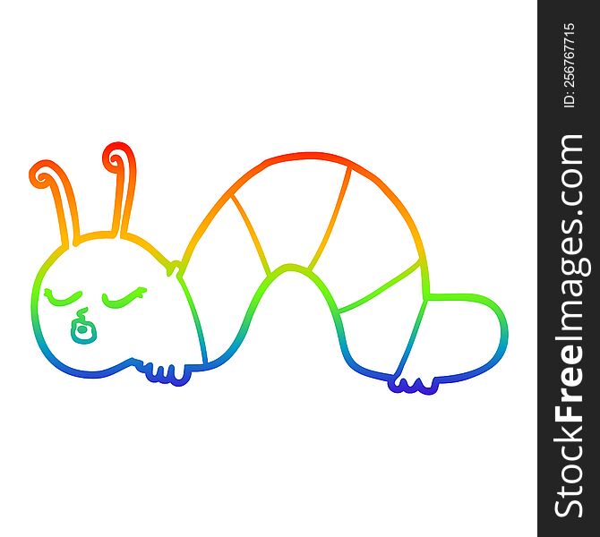 Rainbow Gradient Line Drawing Cartoon Caterpillar