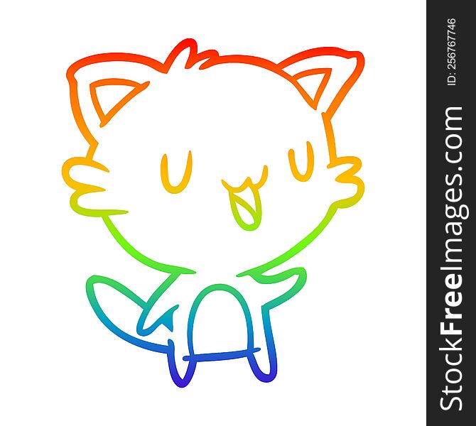 Rainbow Gradient Line Drawing Happy Cat