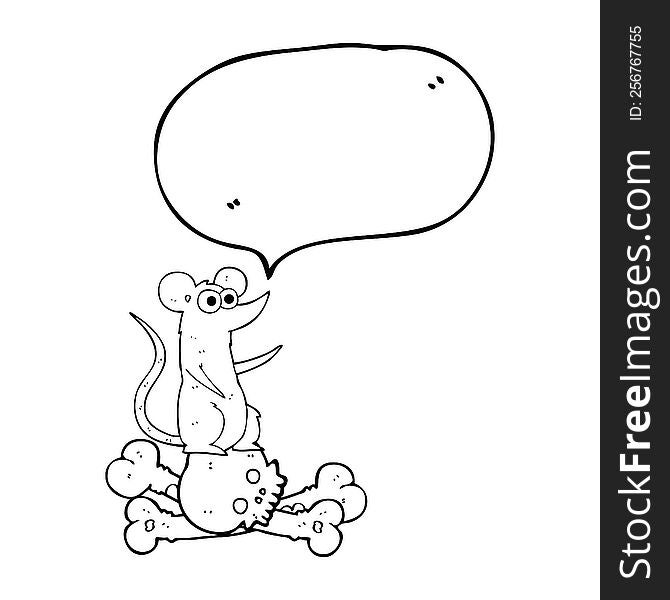 freehand drawn speech bubble cartoon rat on bones