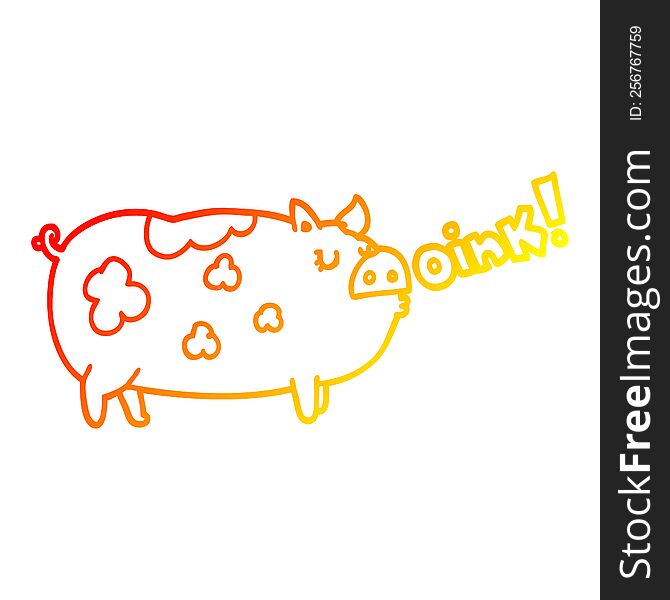 warm gradient line drawing of a cartoon oinking pig