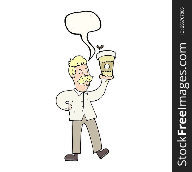 Speech Bubble Cartoon Man With Coffee Cups