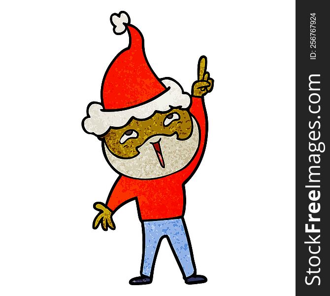 Textured Cartoon Of A Happy Bearded Man Wearing Santa Hat