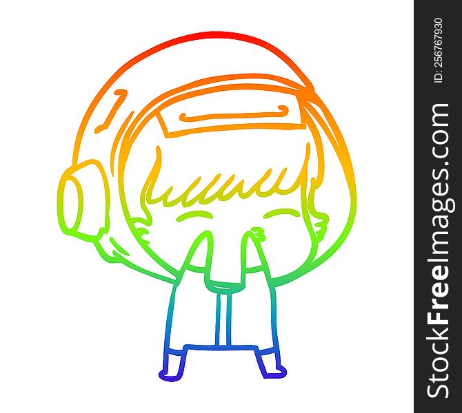 rainbow gradient line drawing of a cartoon curious astronaut