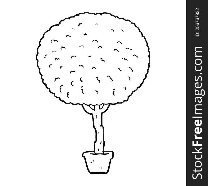 freehand drawn black and white cartoon tree