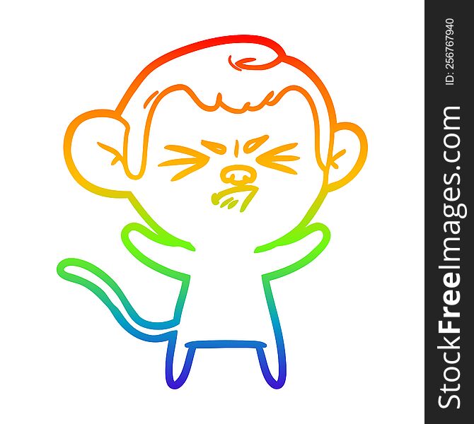 rainbow gradient line drawing of a cartoon annoyed monkey