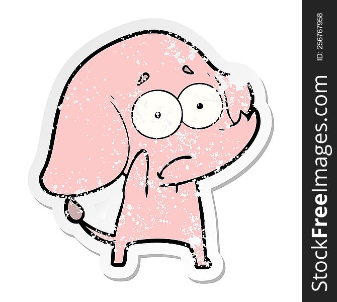 distressed sticker of a cartoon unsure elephant
