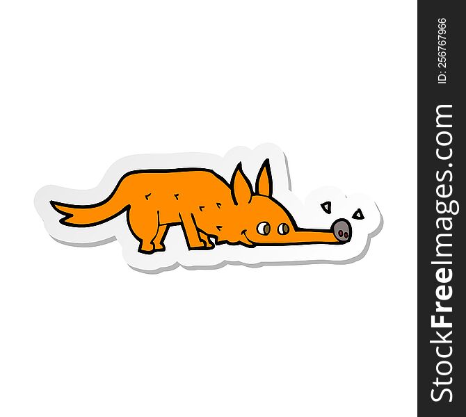 sticker of a cartoon fox sniffing floor