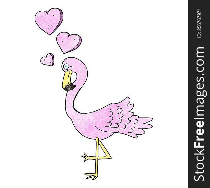 freehand textured cartoon flamingo in love