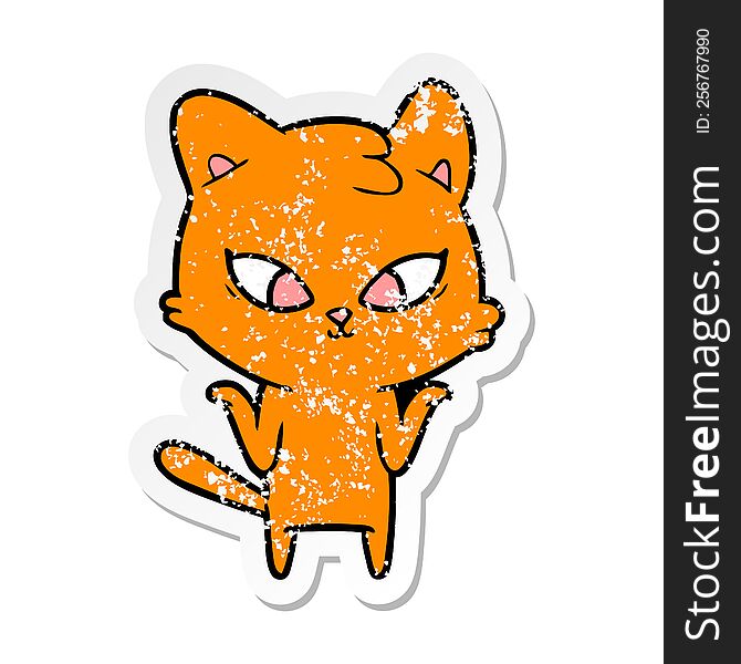 Distressed Sticker Of A Cute Cartoon Cat