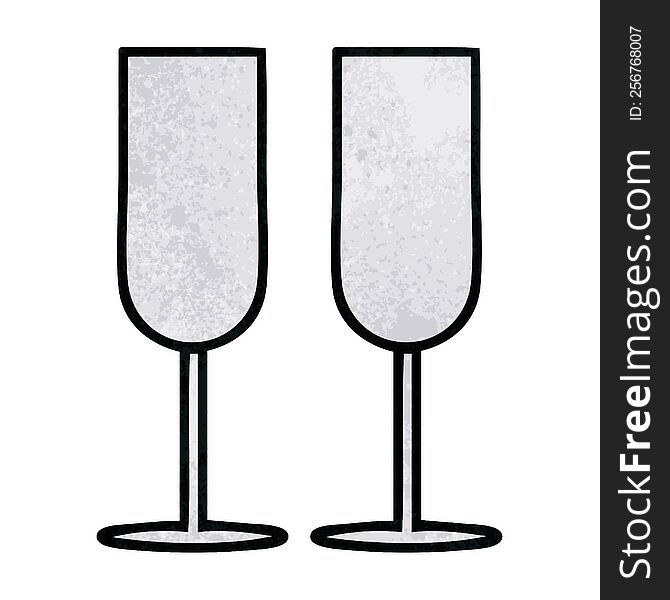 retro grunge texture cartoon champagne flutes