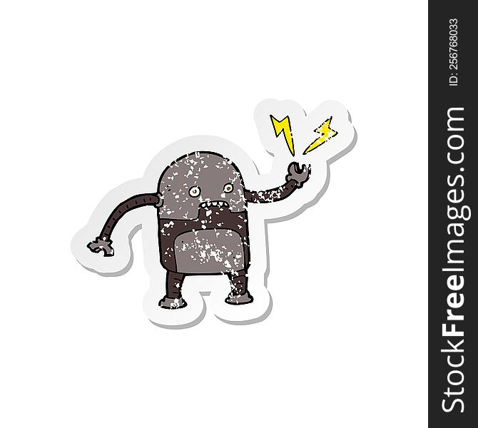 Retro Distressed Sticker Of A Funny Cartoon Robot