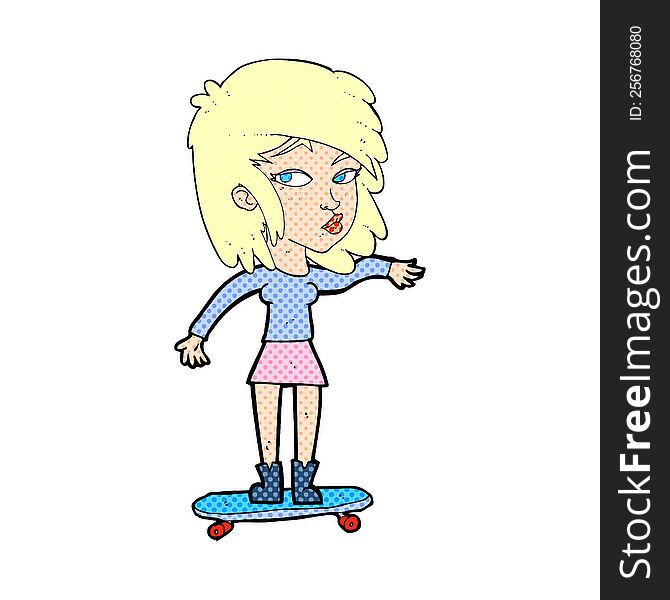 Cartoon Woman On Skateboard