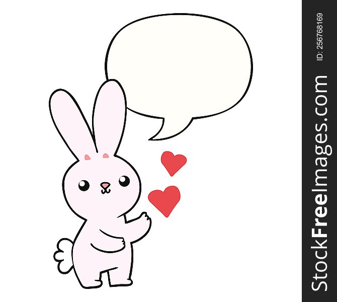 cute cartoon rabbit and love hearts and speech bubble