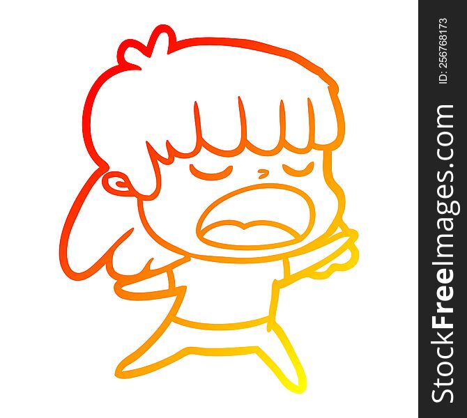 warm gradient line drawing of a cartoon woman talking loudly