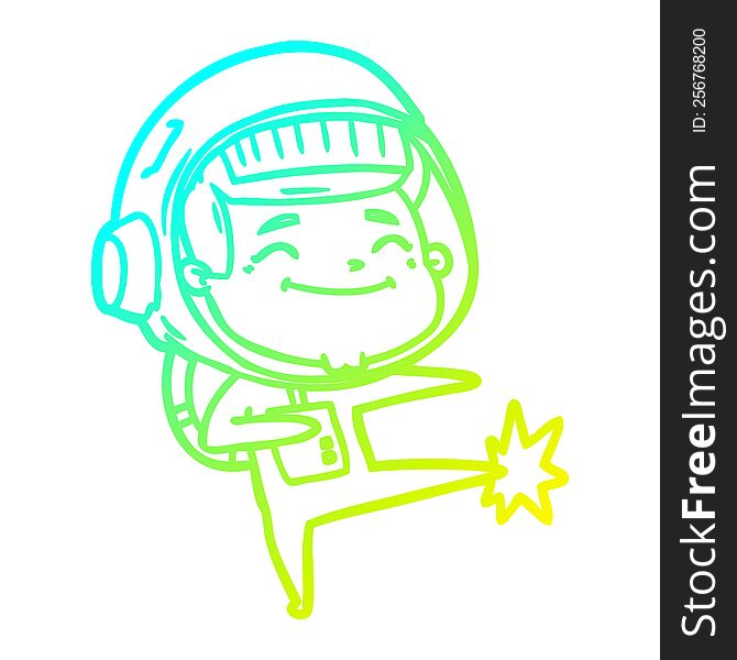 cold gradient line drawing of a happy cartoon astronaut