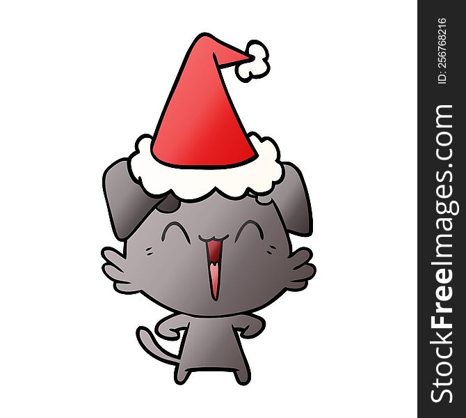 Happy Little Dog Gradient Cartoon Of A Wearing Santa Hat