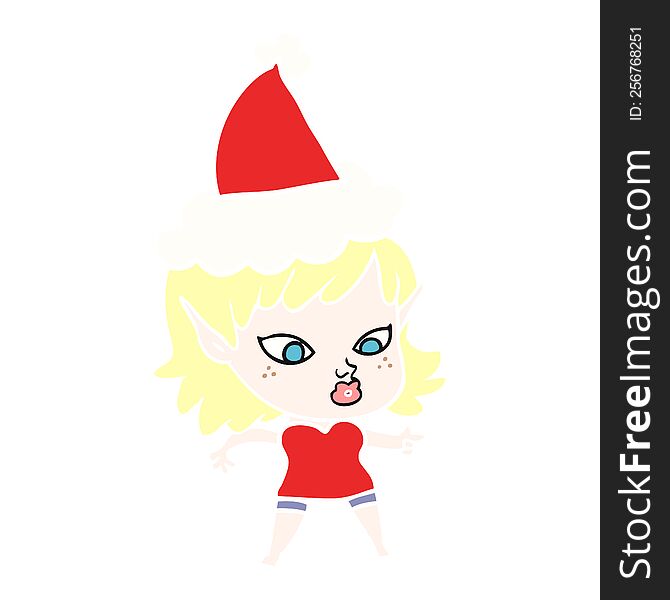 Pretty Flat Color Illustration Of A Elf Girl Wearing Santa Hat