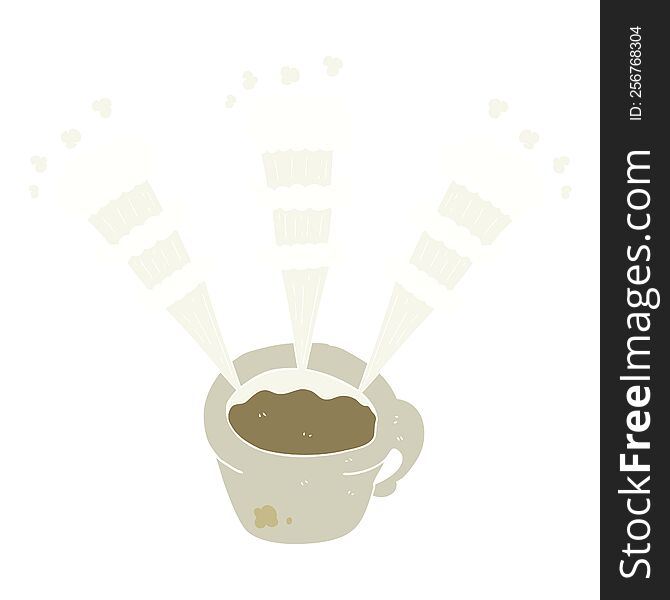 Flat Color Illustration Of A Cartoon Hot Coffee Mug