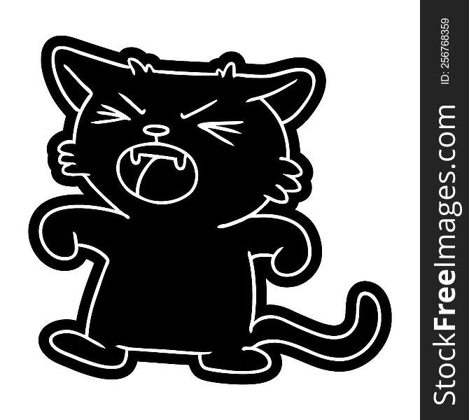 Cartoon Icon Drawing Of A Screeching Cat