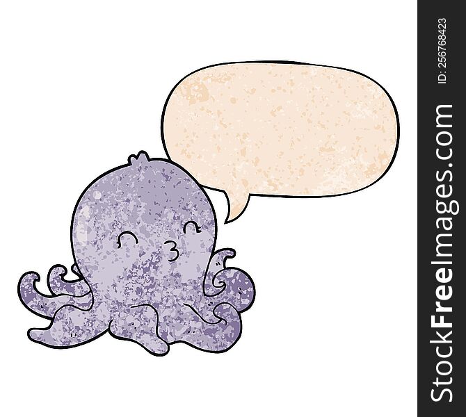 cartoon octopus with speech bubble in retro texture style