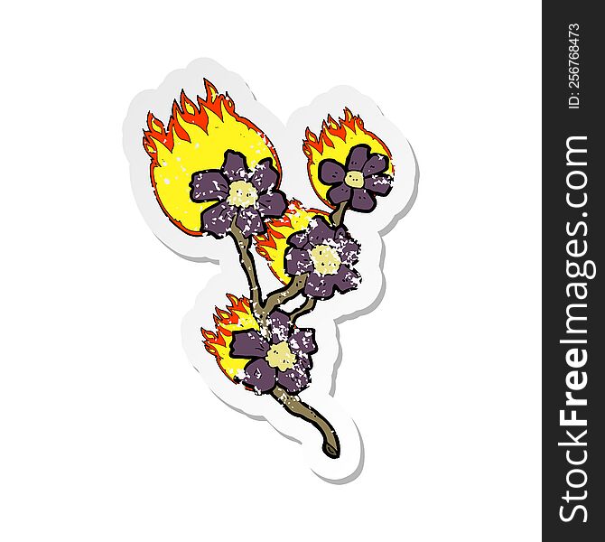 retro distressed sticker of a cartoon burning flowers