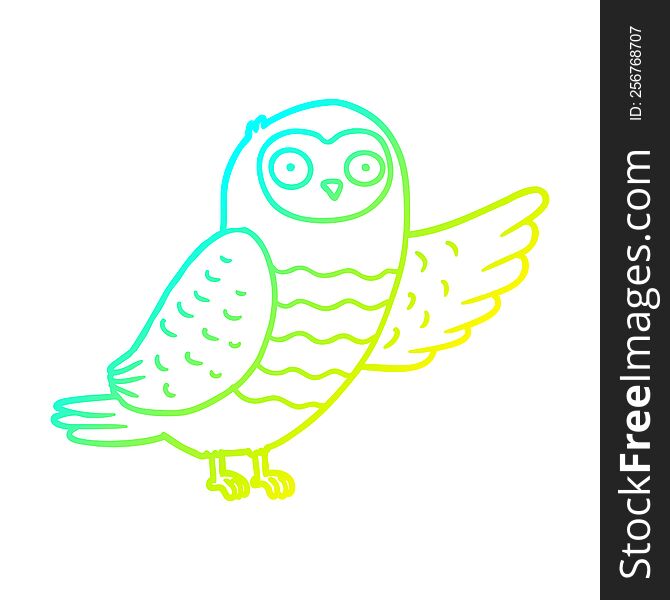 Cold Gradient Line Drawing Cartoon Owl Pointing