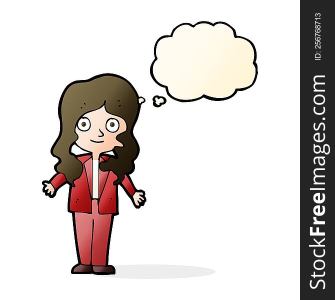 Cartoon Friendly Business Woman With Thought Bubble