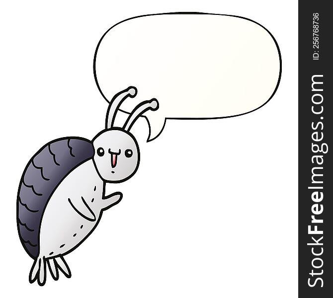 cartoon beetle with speech bubble in smooth gradient style