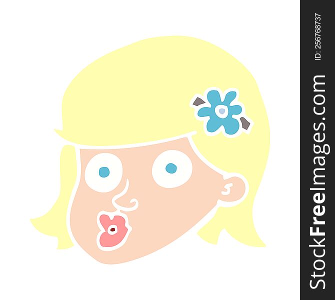 flat color illustration cartoon face of a girl