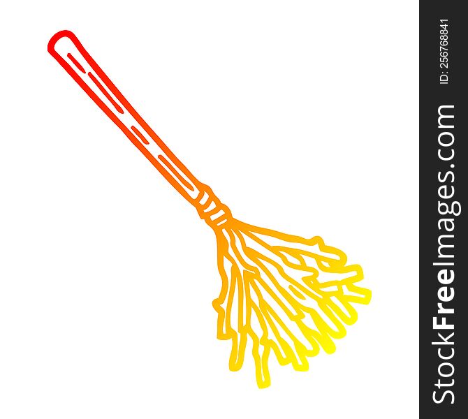 warm gradient line drawing of a cartoon witches broomstick