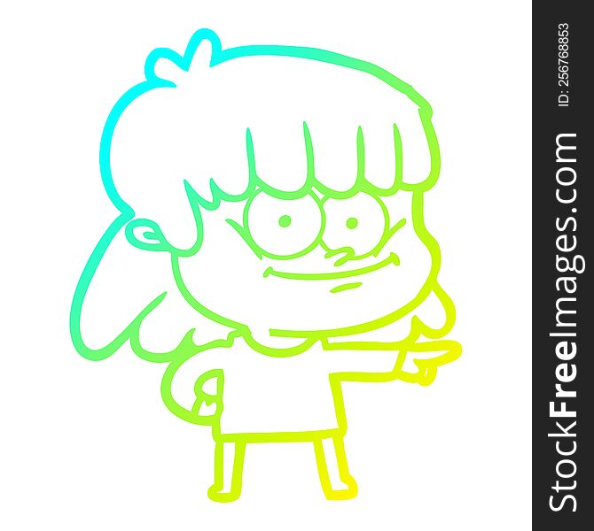 cold gradient line drawing of a cartoon girl smiling
