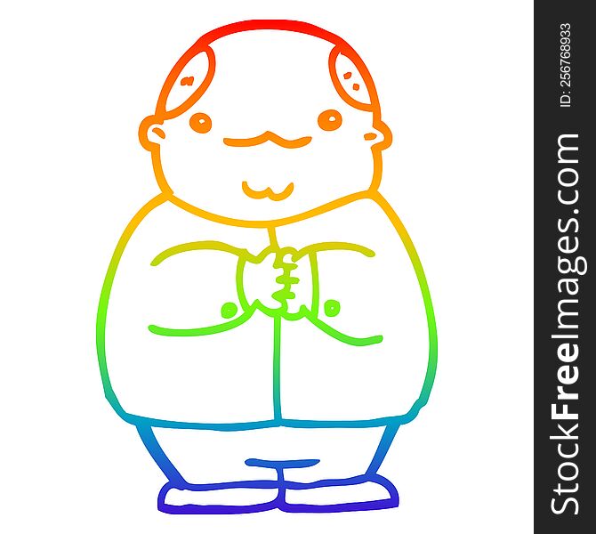 Rainbow Gradient Line Drawing Cartoon Balding Man