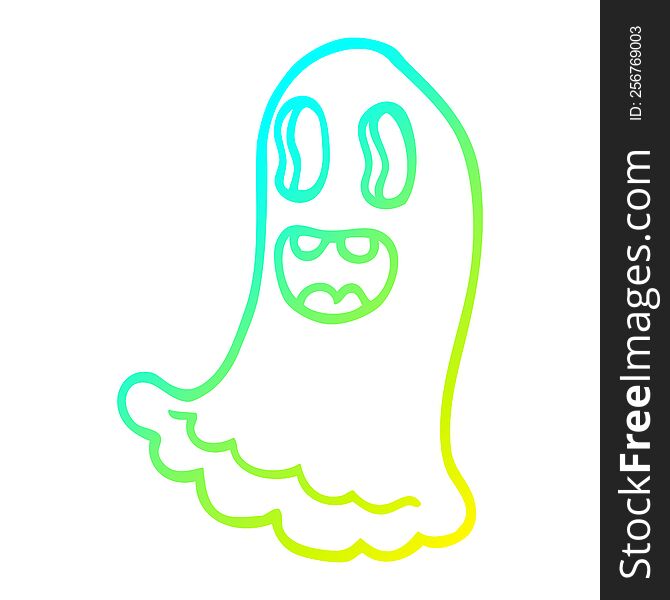 cold gradient line drawing of a cartoon spooky ghost