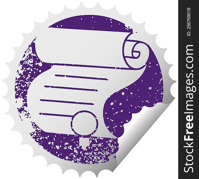 distressed circular peeling sticker symbol of a important document