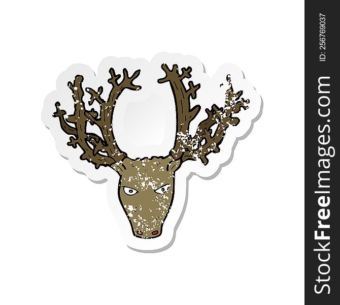 retro distressed sticker of a cartoon stag head