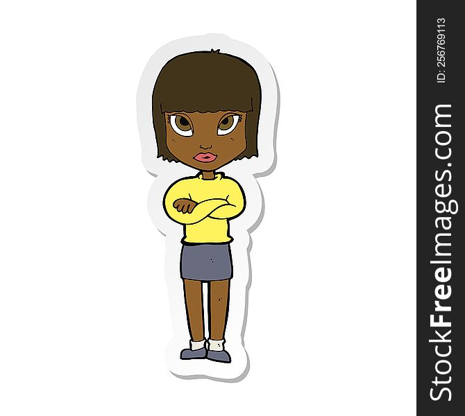 sticker of a cartoon woman with crossed arms