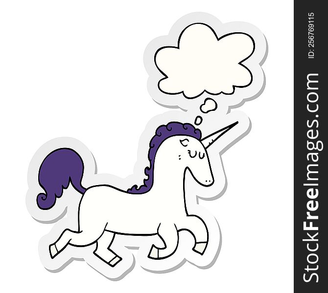 Cartoon Unicorn And Thought Bubble As A Printed Sticker