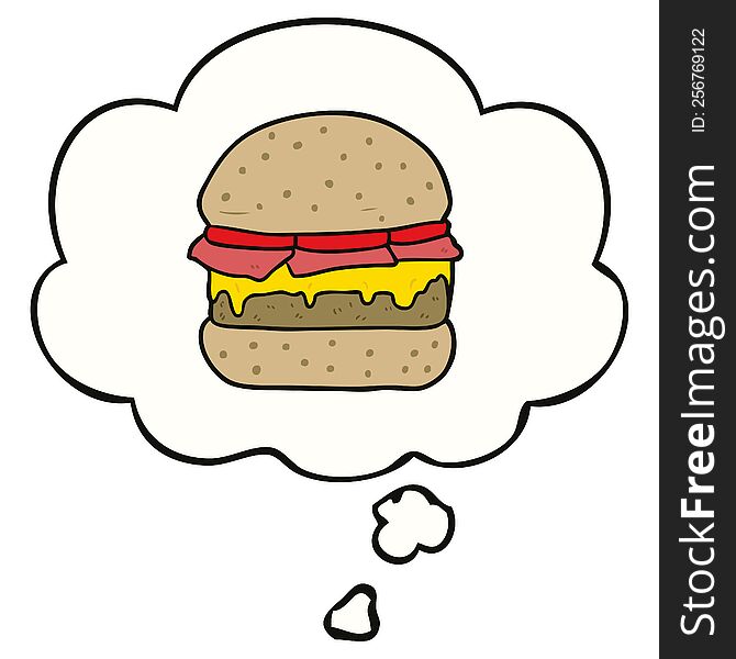 cartoon burger with thought bubble. cartoon burger with thought bubble