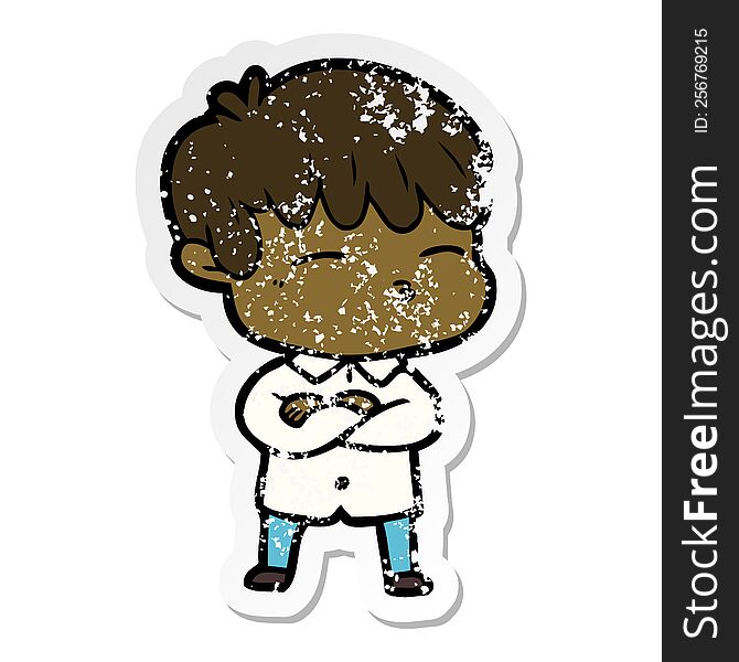 Distressed Sticker Of A Cartoon Curious Boy