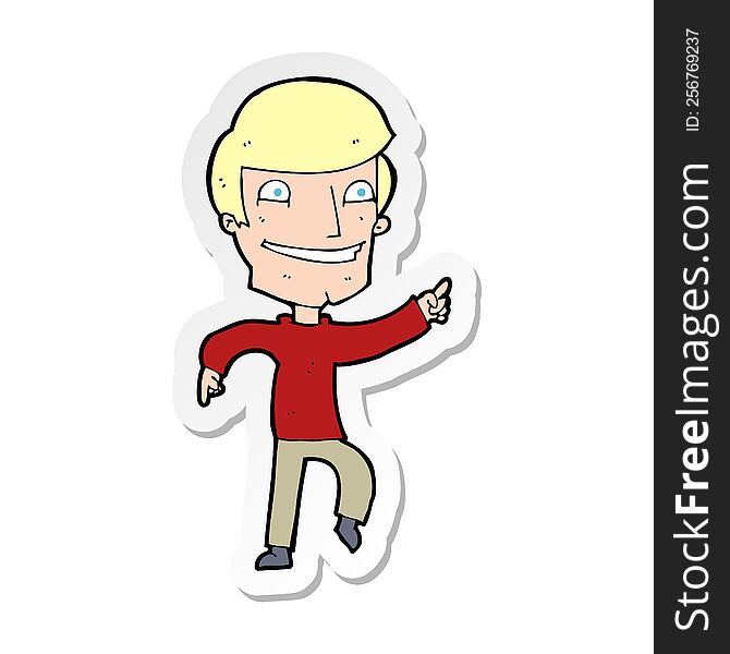Sticker Of A Cartoon Happy Man Pointing