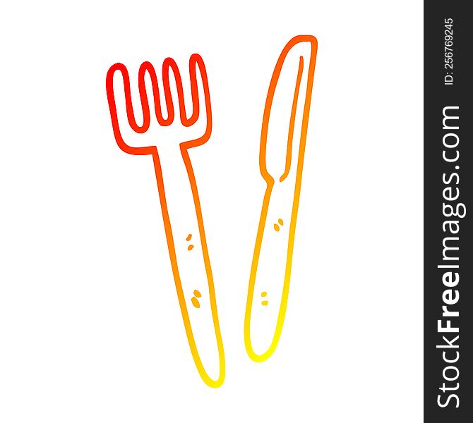 warm gradient line drawing of a cartoon knife and fork