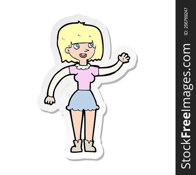 Sticker Of A Cartoon Girl Waving
