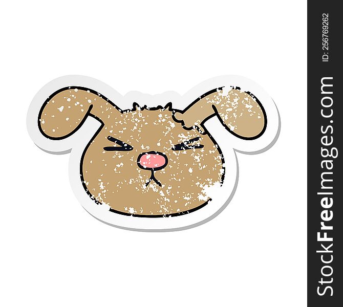 distressed sticker of a quirky hand drawn cartoon dog face