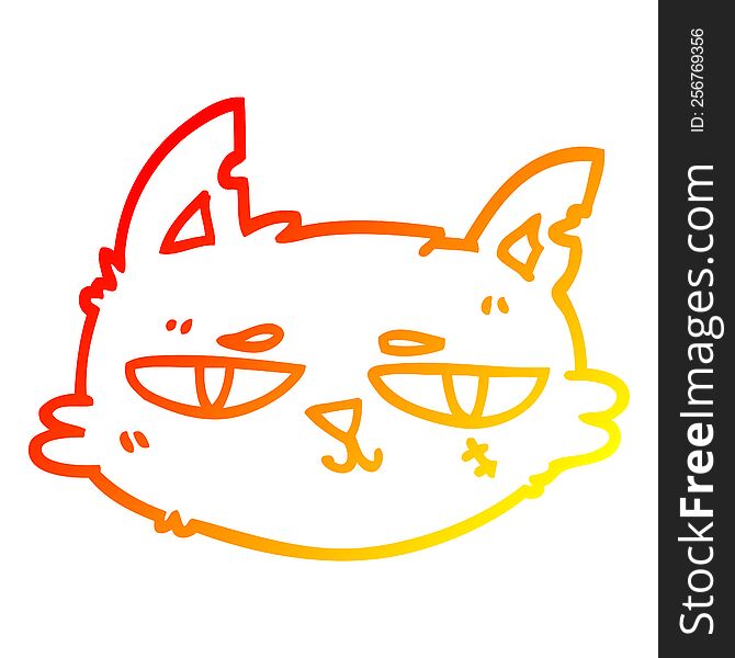 warm gradient line drawing of a cartoon tough cat face