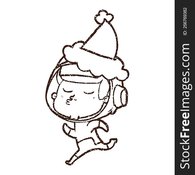 Christmas Astronaut Charcoal Drawing