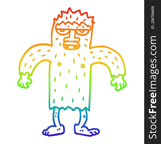 Rainbow Gradient Line Drawing Cartoon Yeti Monster