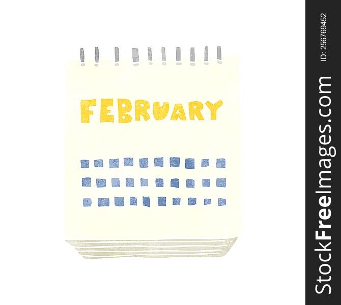 Retro Cartoon Calendar Showing Month Of February