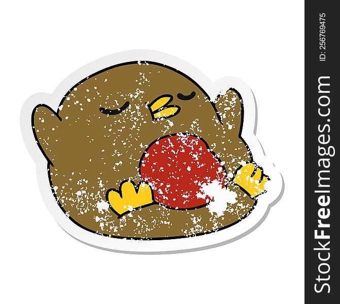 Distressed Sticker Cartoon Cute Kawaii Red Robin