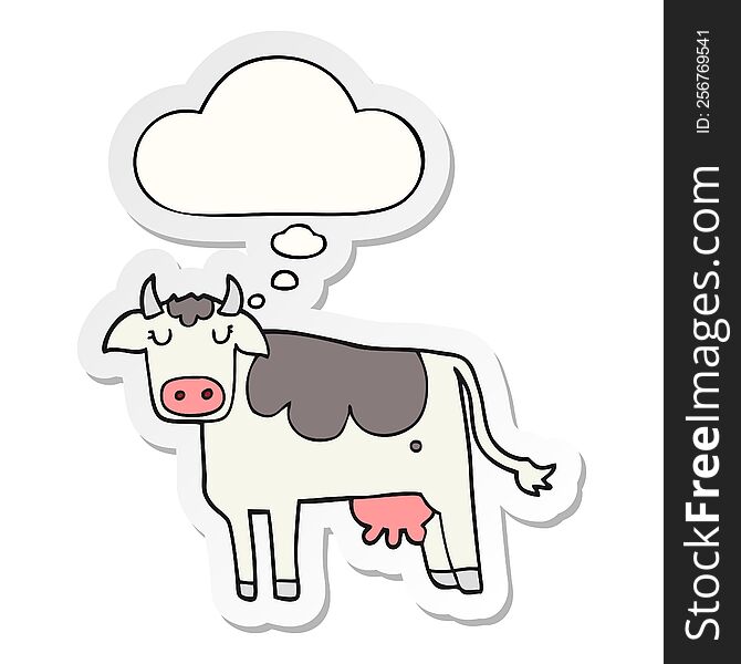 cartoon cow with thought bubble as a printed sticker